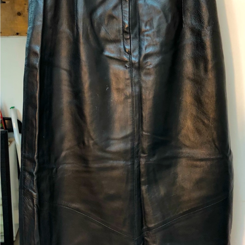 A Line Midi Black Leather Mini Skirt